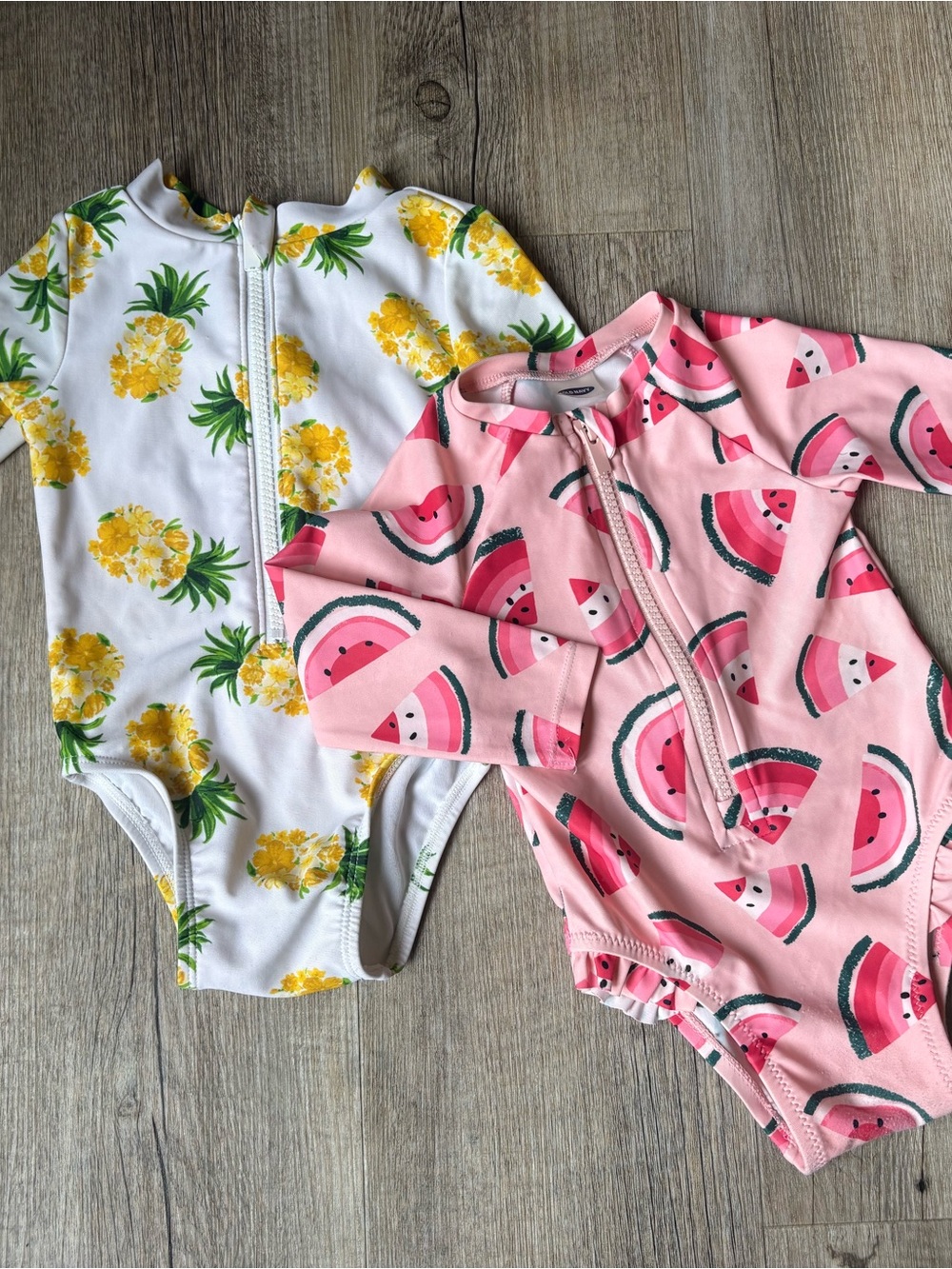Set of Kids Long-Sleeve Pineapple & Watermelon One-Piece Swimsuits